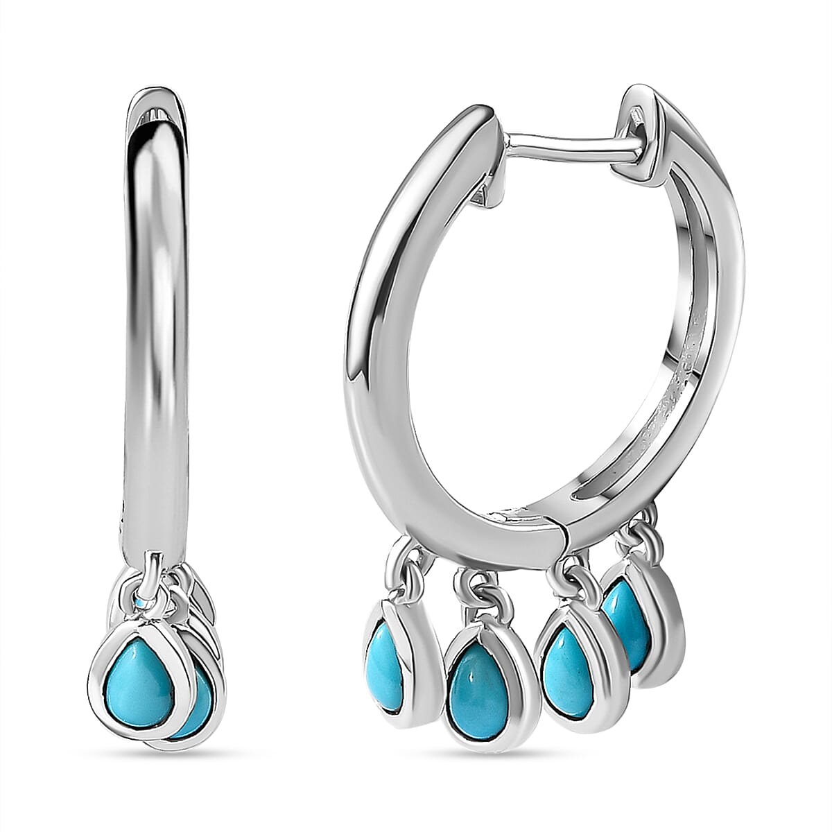 Arizona Sleeping Beauty Turquoise Hoop Earrings in Platinum Overlay Sterling Silver 1.15 Ct, Silver Wt. 5.45 Gms