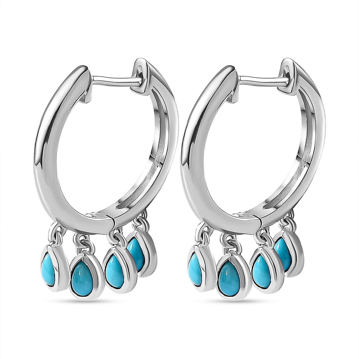 Arizona Sleeping Beauty Turquoise Hoop Earrings in Platinum Overlay Sterling Silver 1.15 Ct, Silver Wt. 5.45 Gms