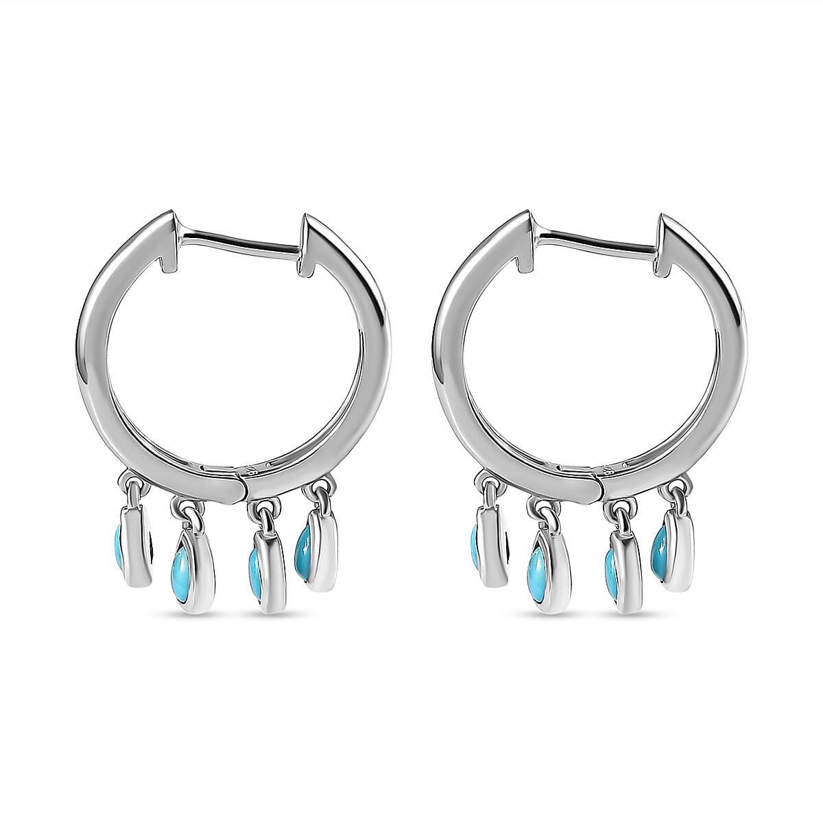 Arizona Sleeping Beauty Turquoise Hoop Earrings in Platinum Overlay Sterling Silver 1.15 Ct, Silver Wt. 5.45 Gms