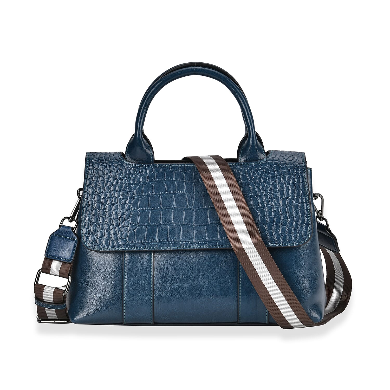 Designer Inspired - 100% Genuine Leather Crossbody Bag with 2 Long Shoulder Strap - Navy