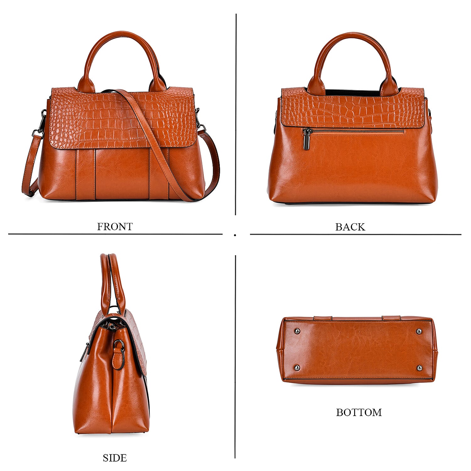 Designer Inspired - 100% Genuine Leather Crossbody Bag with 2 Long Shoulder Strap - Tan