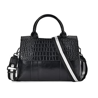 https://tjcuk.sirv.com/Products/77/6/7761898/Genuine-Leather-Patterned-Crossbody-Bag-Size-12x4x8-cm-Black-Navy_7761898.jpg?w=342&h=342