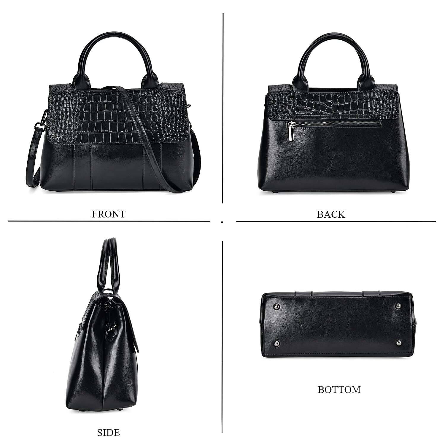 Designer Inspired - 100% Genuine Leather Crossbody Bag with 2 Long Shoulder Strap - Black