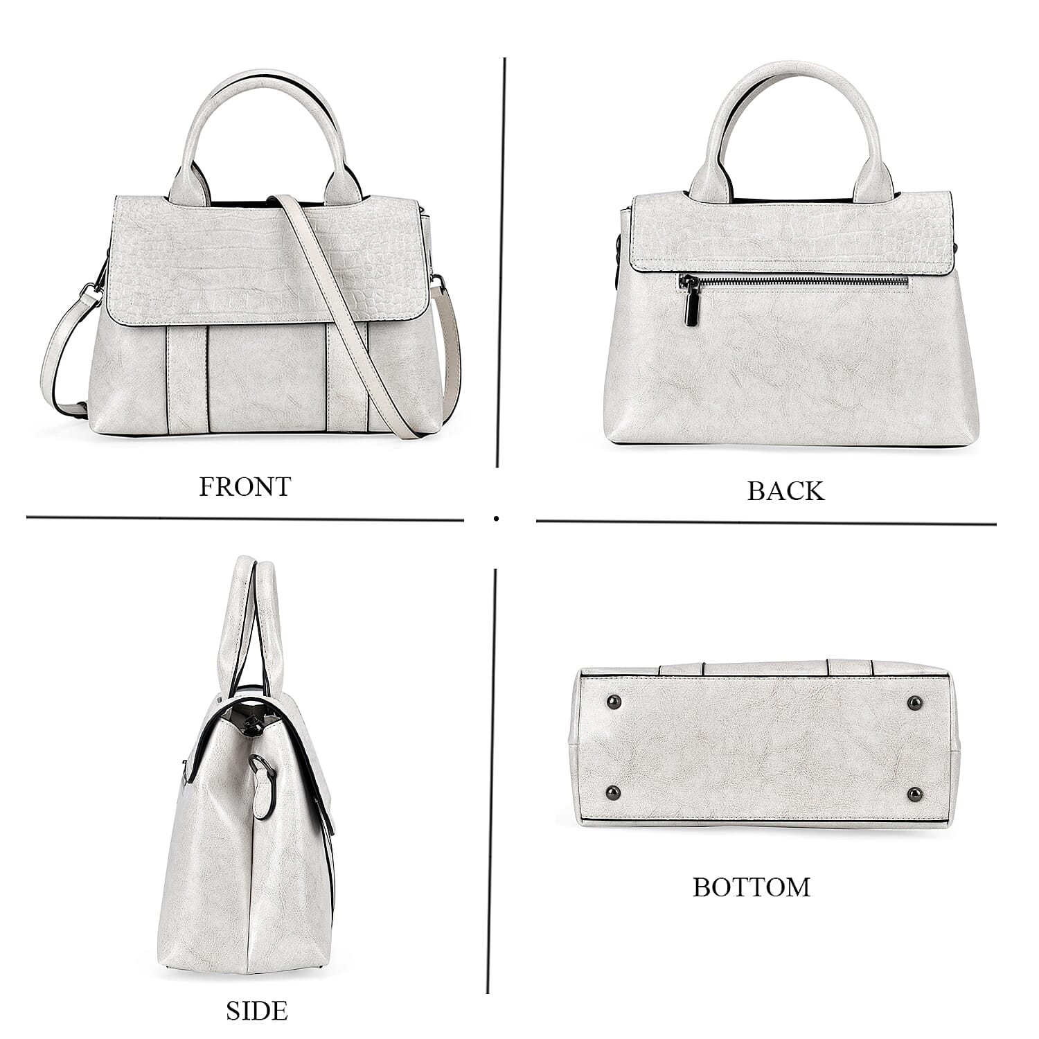 Sumptuous Quality 100% Genuine Exquisite Leather Croc Embossed Crossbody Bag with 2 Long Shoulder Strap - White