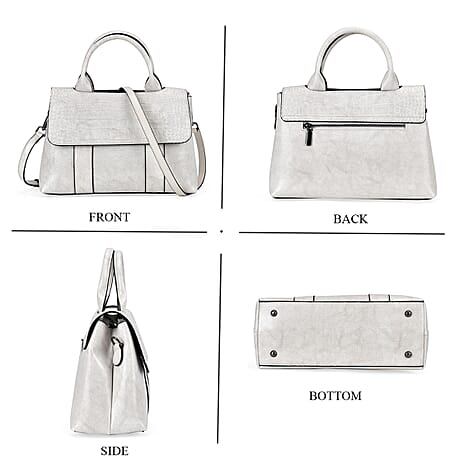 Sumptuous Quality 100% Genuine Exquisite Leather Croc Embossed Crossbody Bag with 2 Long Shoulder Strap - White