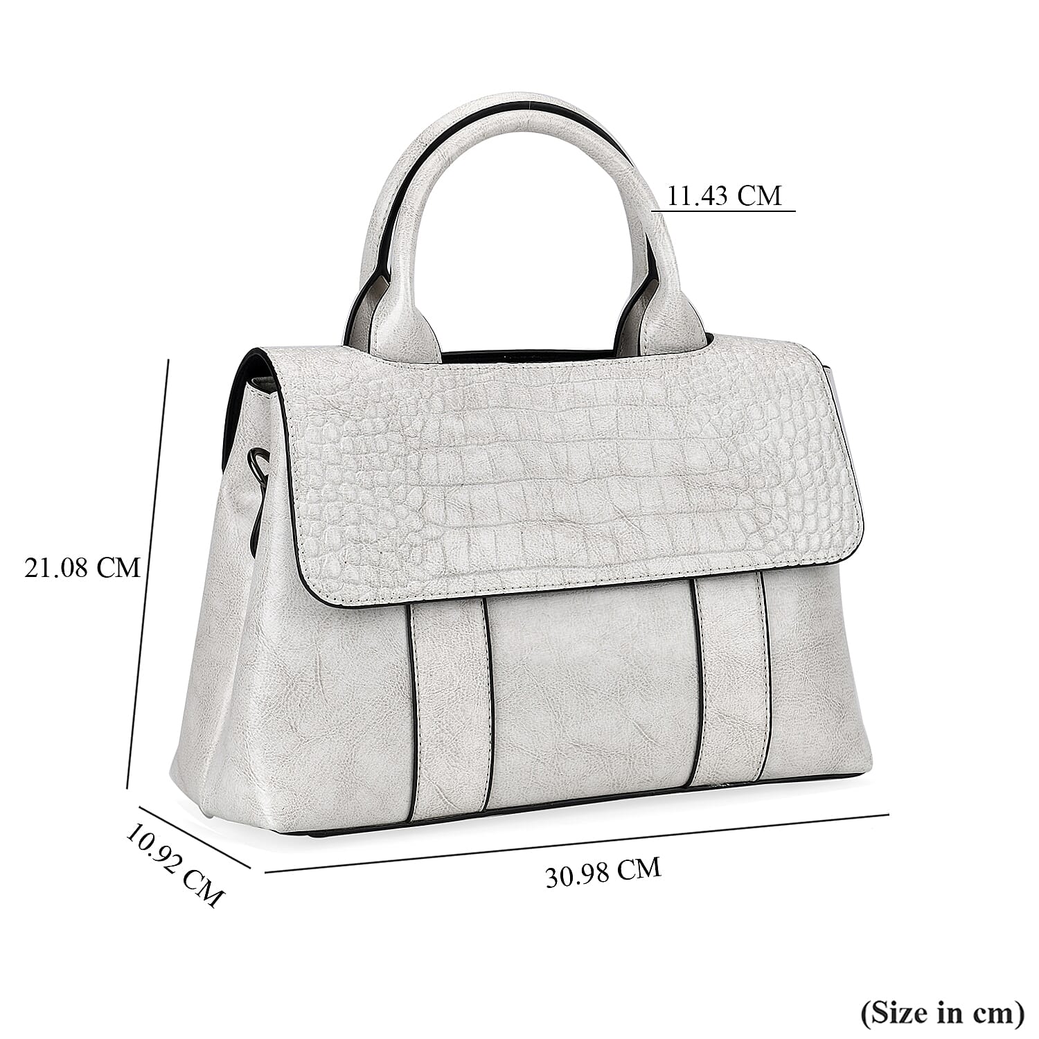 Sumptuous Quality 100% Genuine Exquisite Leather Croc Embossed Crossbody Bag with 2 Long Shoulder Strap - White