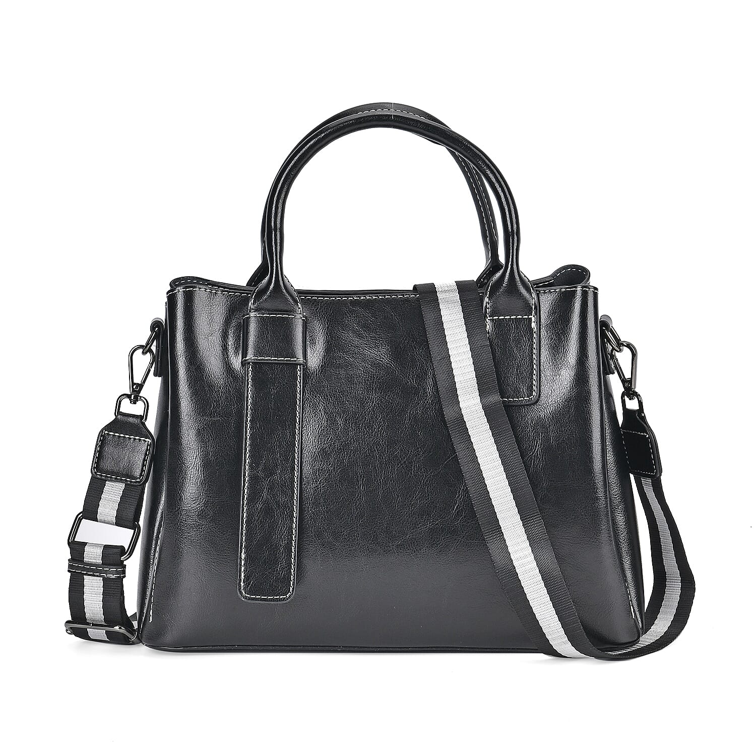 Milan Fashion Closeout - 100% Genuine Leather Crossbody Bag with 2 Long Shoulder Strap -  Black