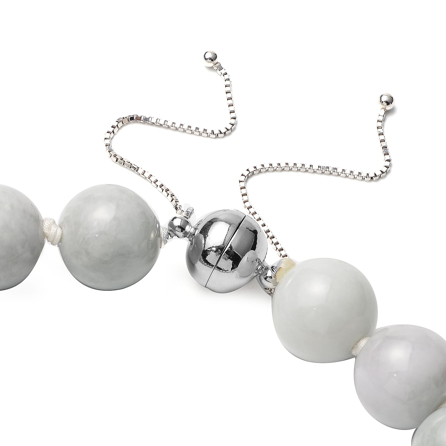 1000 CT Type A - Natural Burmese Jadeite 15-17mm Necklace Size 18 - 22 with Adjustable Magnetic Lock in Rhodium Overlay Sterling Silver