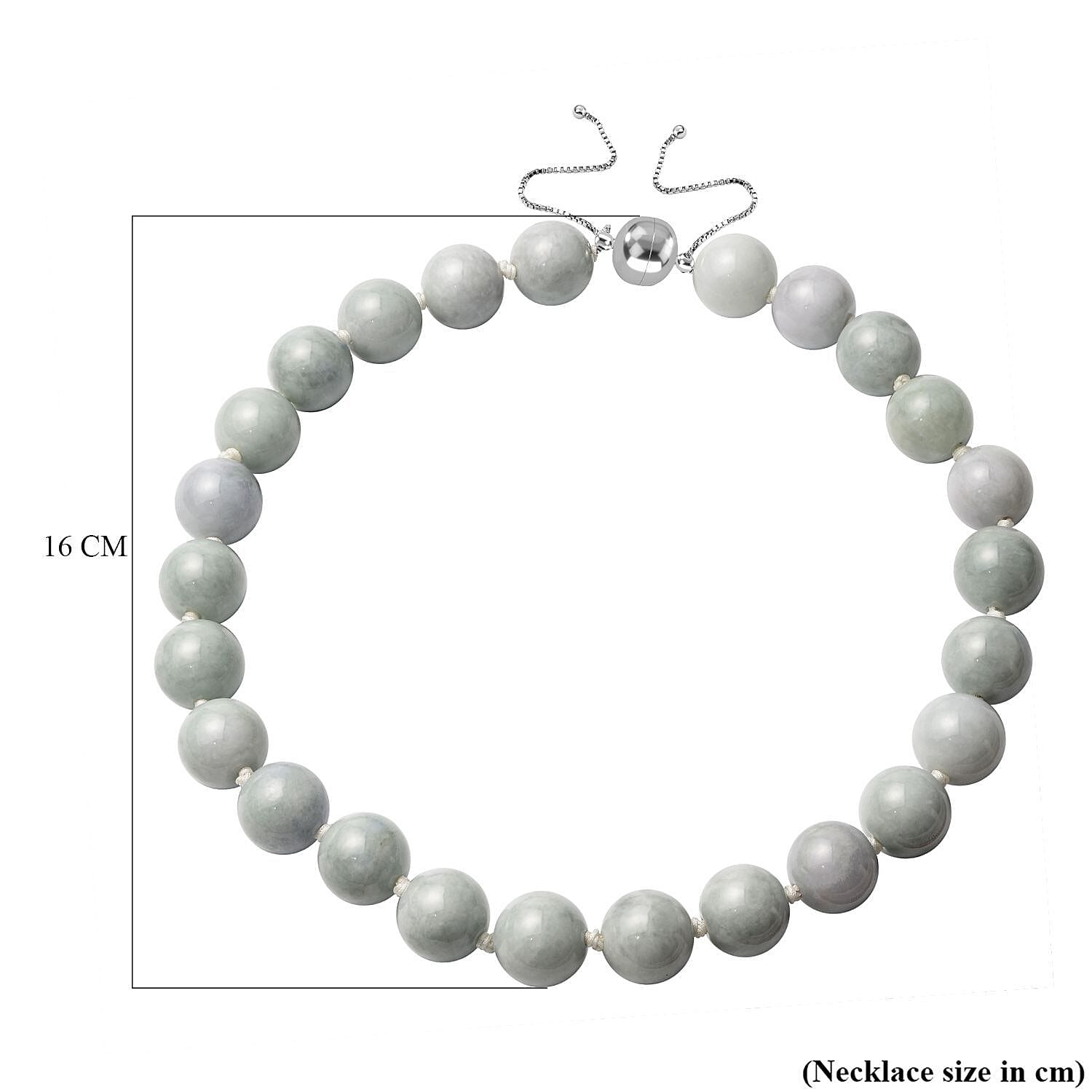 1000 CT Type A - Natural Burmese Jadeite 15-17mm Necklace Size 18 - 22 with Adjustable Magnetic Lock in Rhodium Overlay Sterling Silver