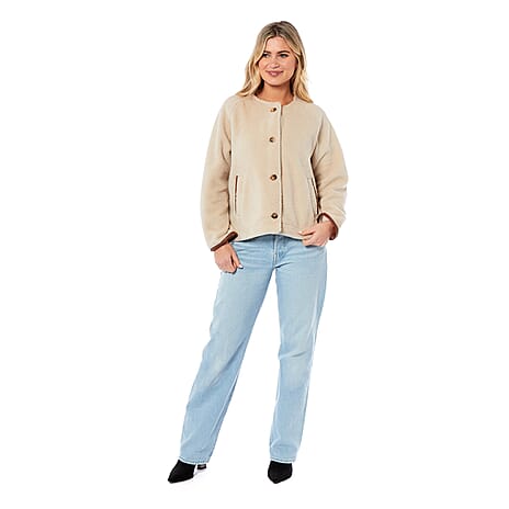 Charlotte West Faux Shearling Jacket (Size 14) - Cream