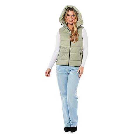 Charlotte West Ladies Padded Gilet with Hood (Size 12) - Light Green