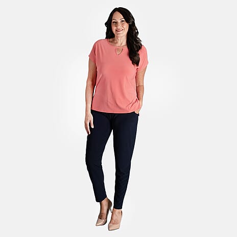 STYLED BY Notch Neck Top (Size L) - Coral