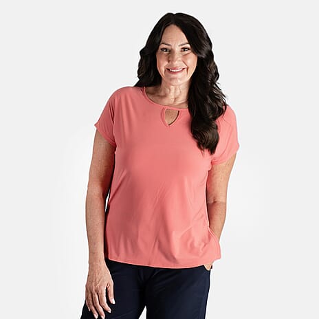 STYLED BY Notch Neck Top (Size L) - Coral