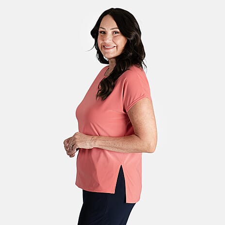 STYLED BY Notch Neck Top (Size L) - Coral