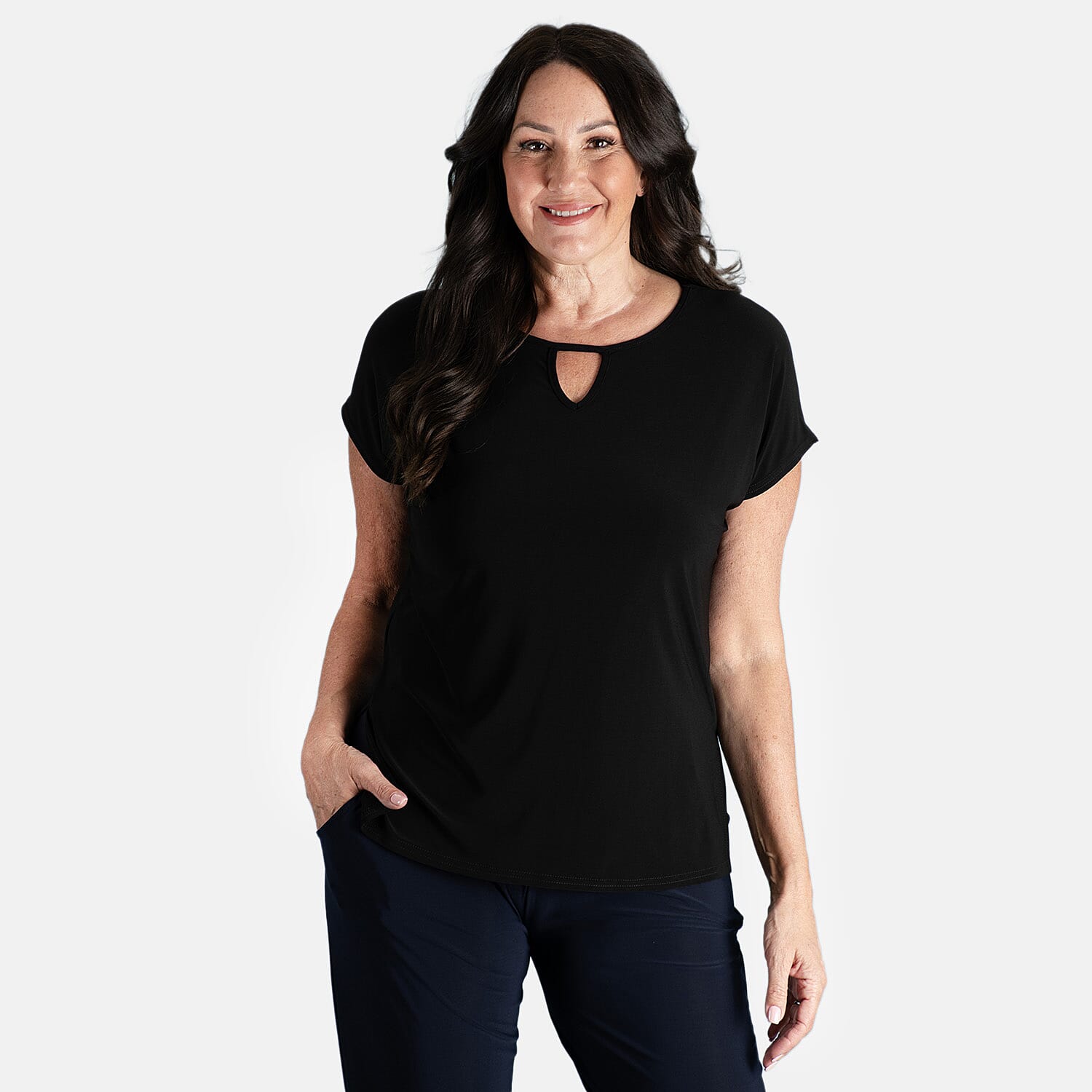 STYLED BY Notch Neck Top (Size M) - Black