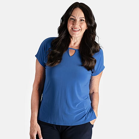 STYLED BY Notch Neck Top (Size M) - Cobalt