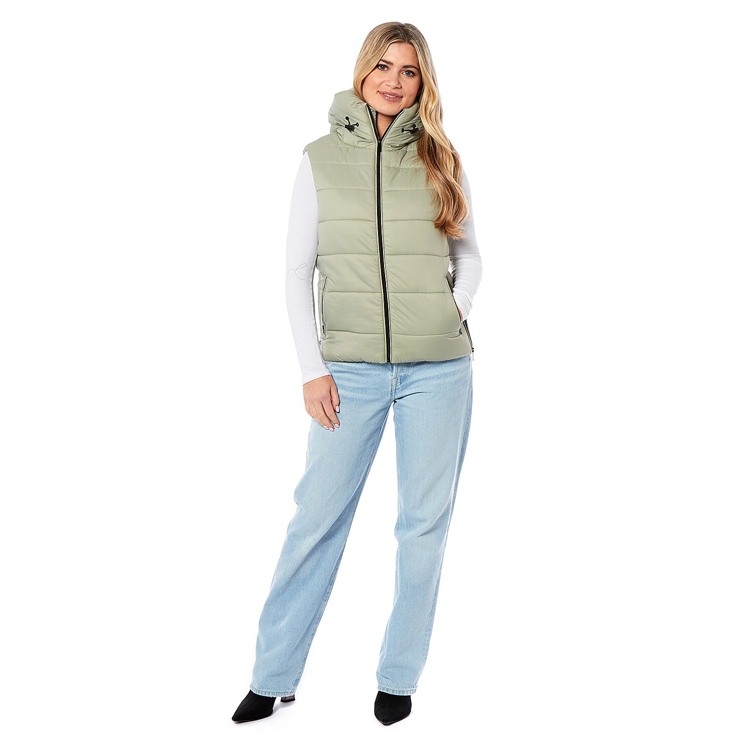 Charlotte West Ladies Padded Gilet with Hood (Size 10) - Light Green