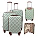 Set of 3 - Durable Hard Shell 4 Wheel Suitcases with Soft Grip Handles - 38L, 64L, 97L - Mint