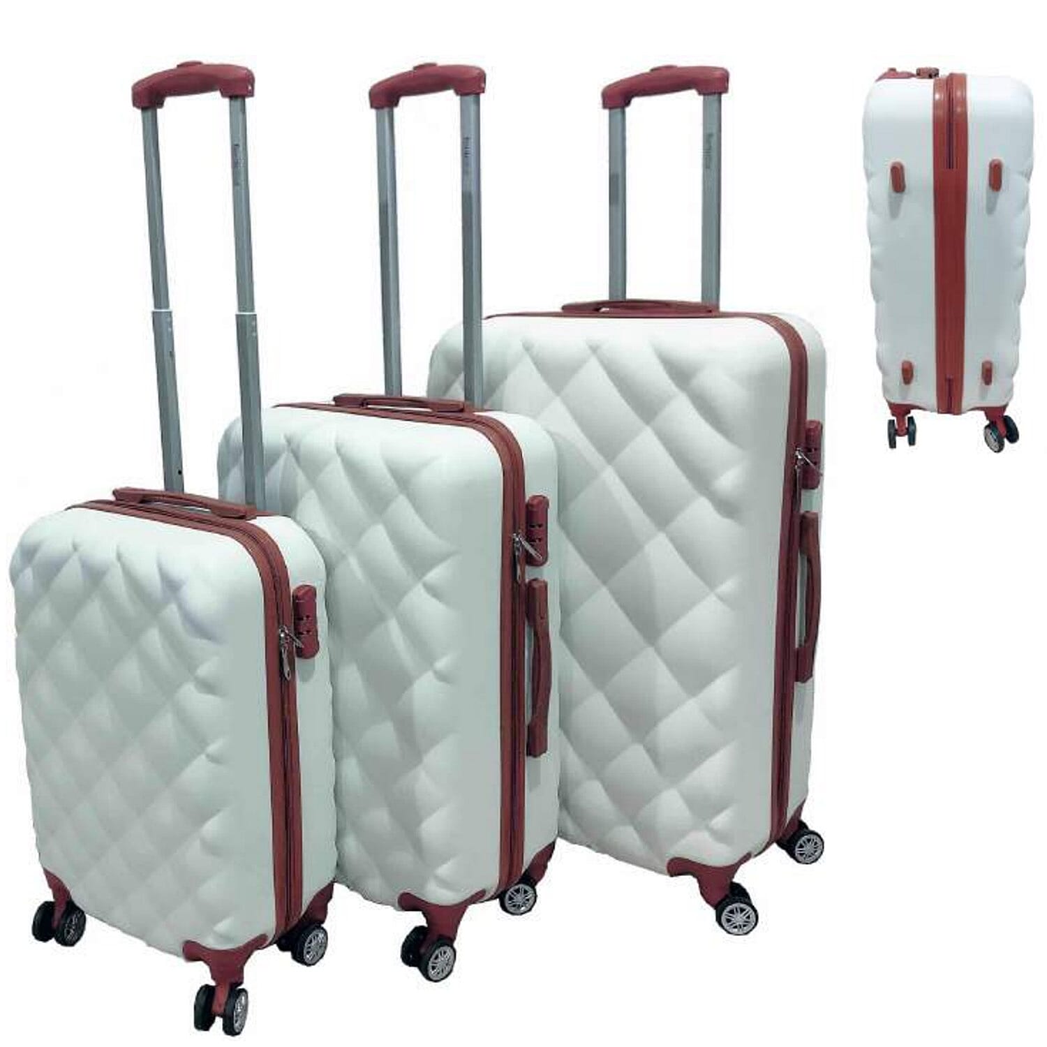 Set of 3 - Durable Hard Shell 8 Wheel Suitcases with Soft Grip Handles - 38L, 64L, 97L  - Ivory