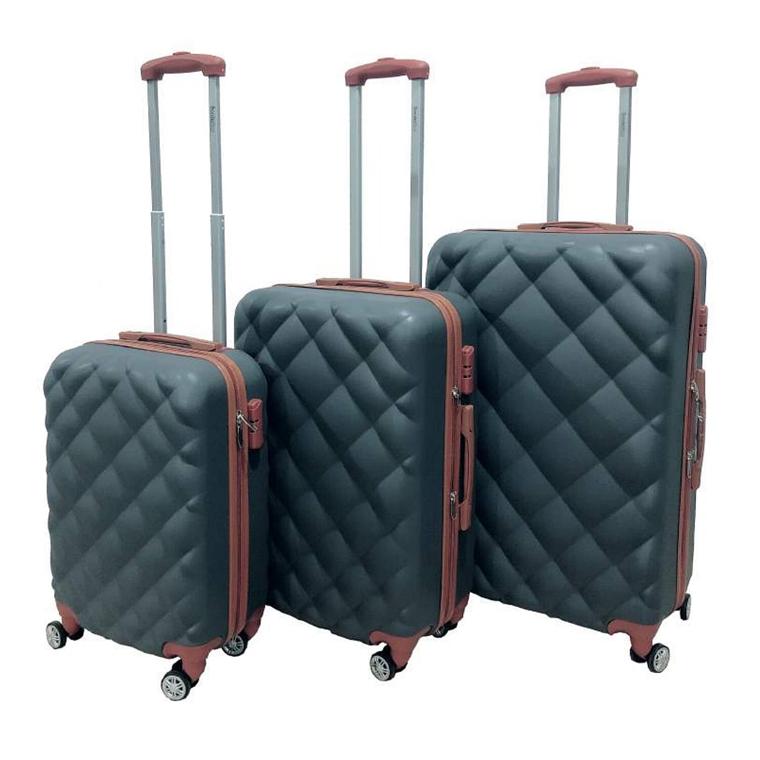 Set of 3 - Durable Hard Shell 4 Wheel Suitcases with Soft Grip Handles - 38L, 64L, 97L  - Grey