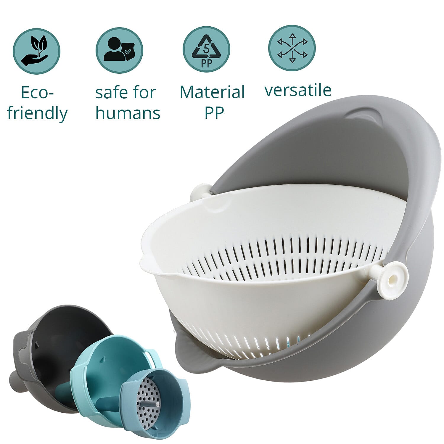 Set of 3 Funnel Double Layer Colander - Grey