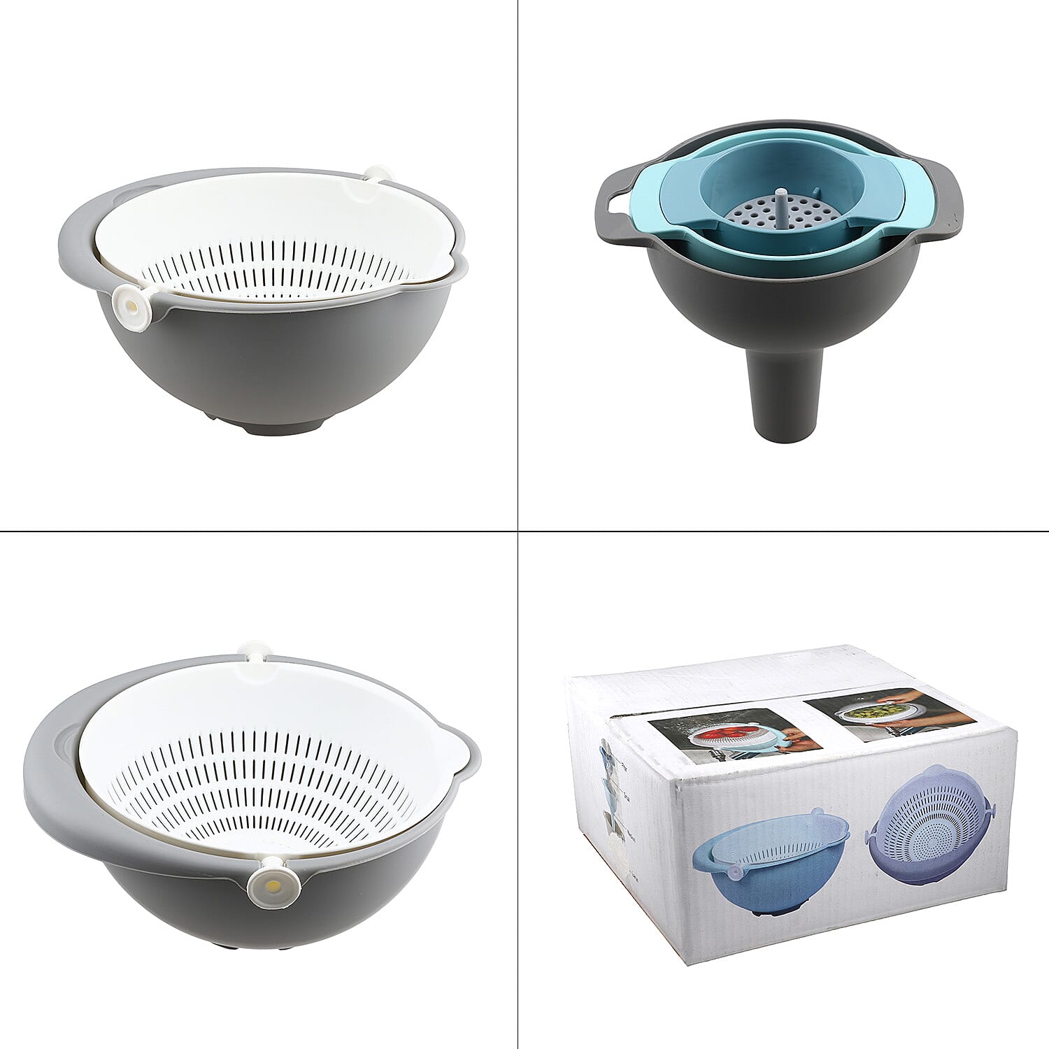 Set of 3 Funnel Double Layer Colander - Grey