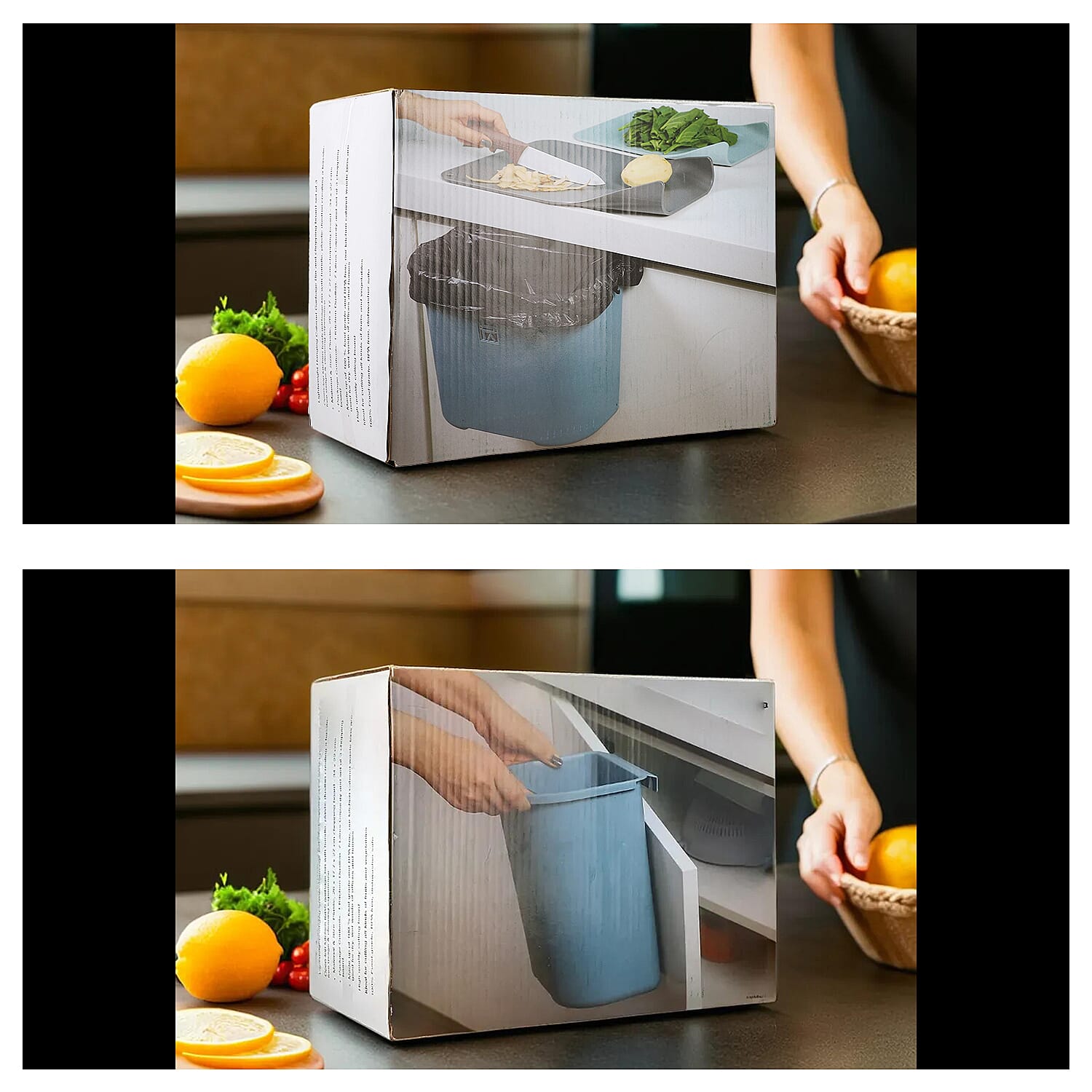 Set of 4 Lightweight Hanging Cabinet Garbage Bin with Chopping Boards (Size 27x17x27 cm) - Grey & Grey