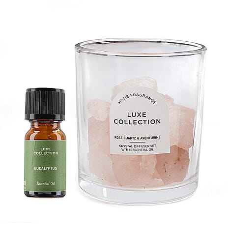 Rose Quartz & Aventurine Crystal Diffuser Set With Essential Oil