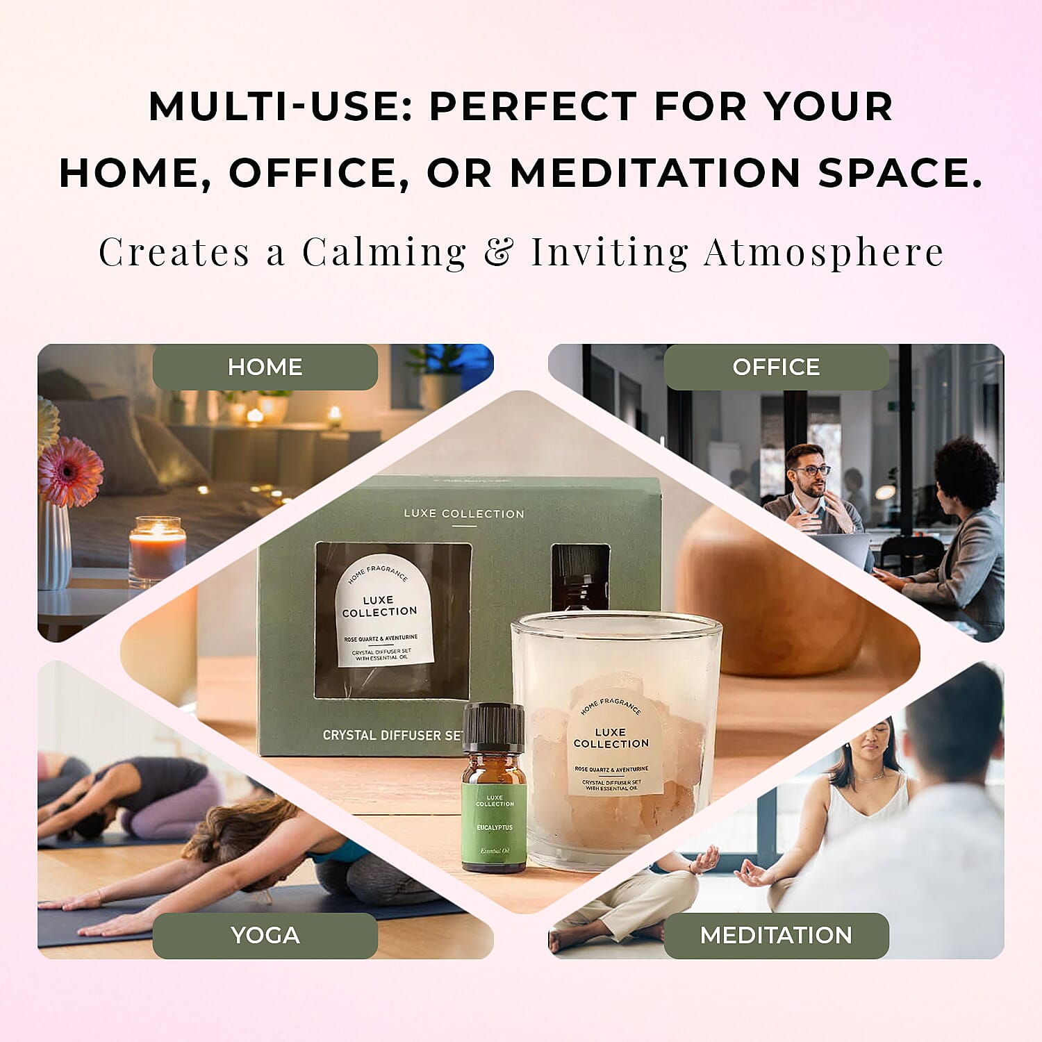 Rose Quartz & Aventurine Crystal Diffuser Set With Essential Oil