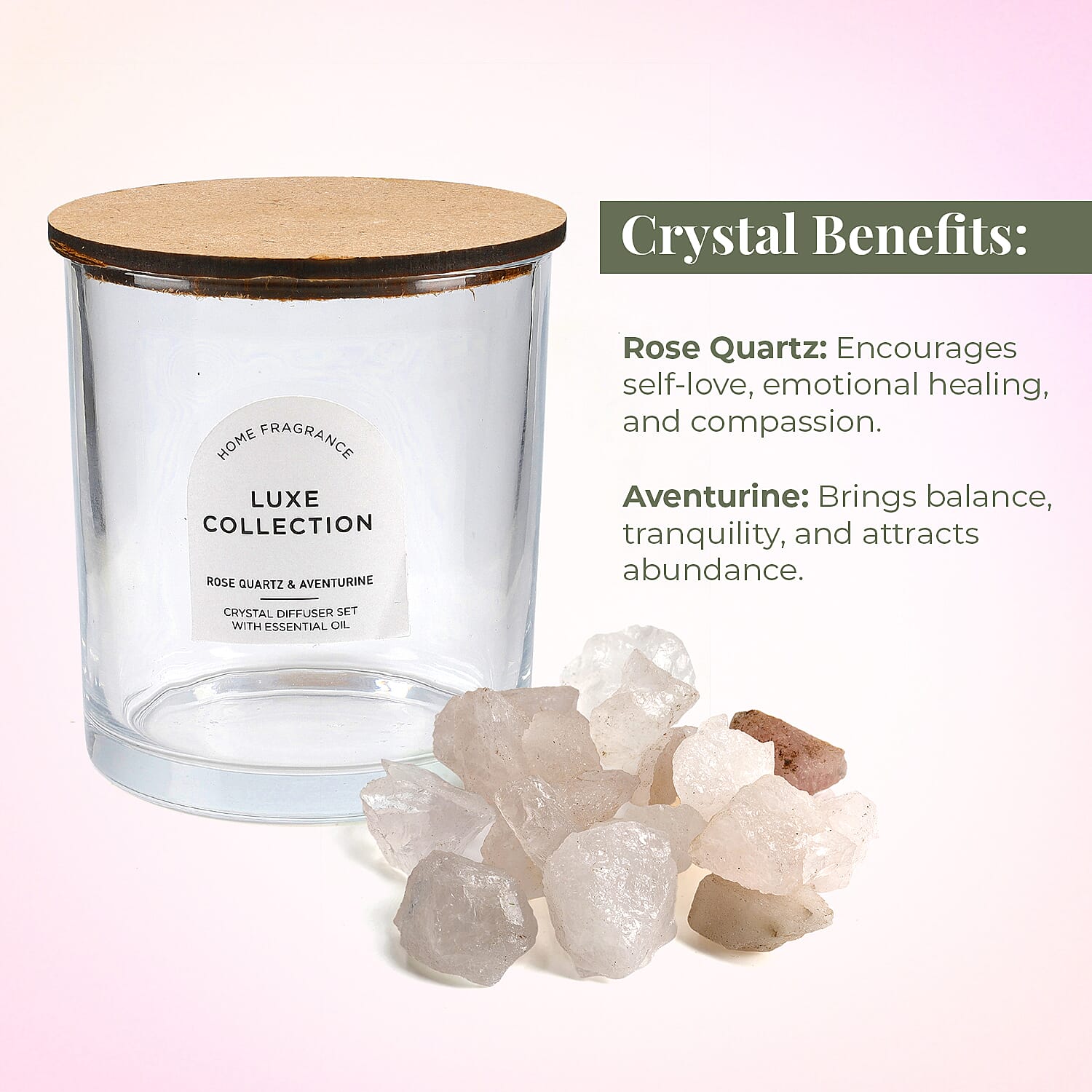 Rose Quartz & Aventurine Crystal Diffuser Set With Essential Oil