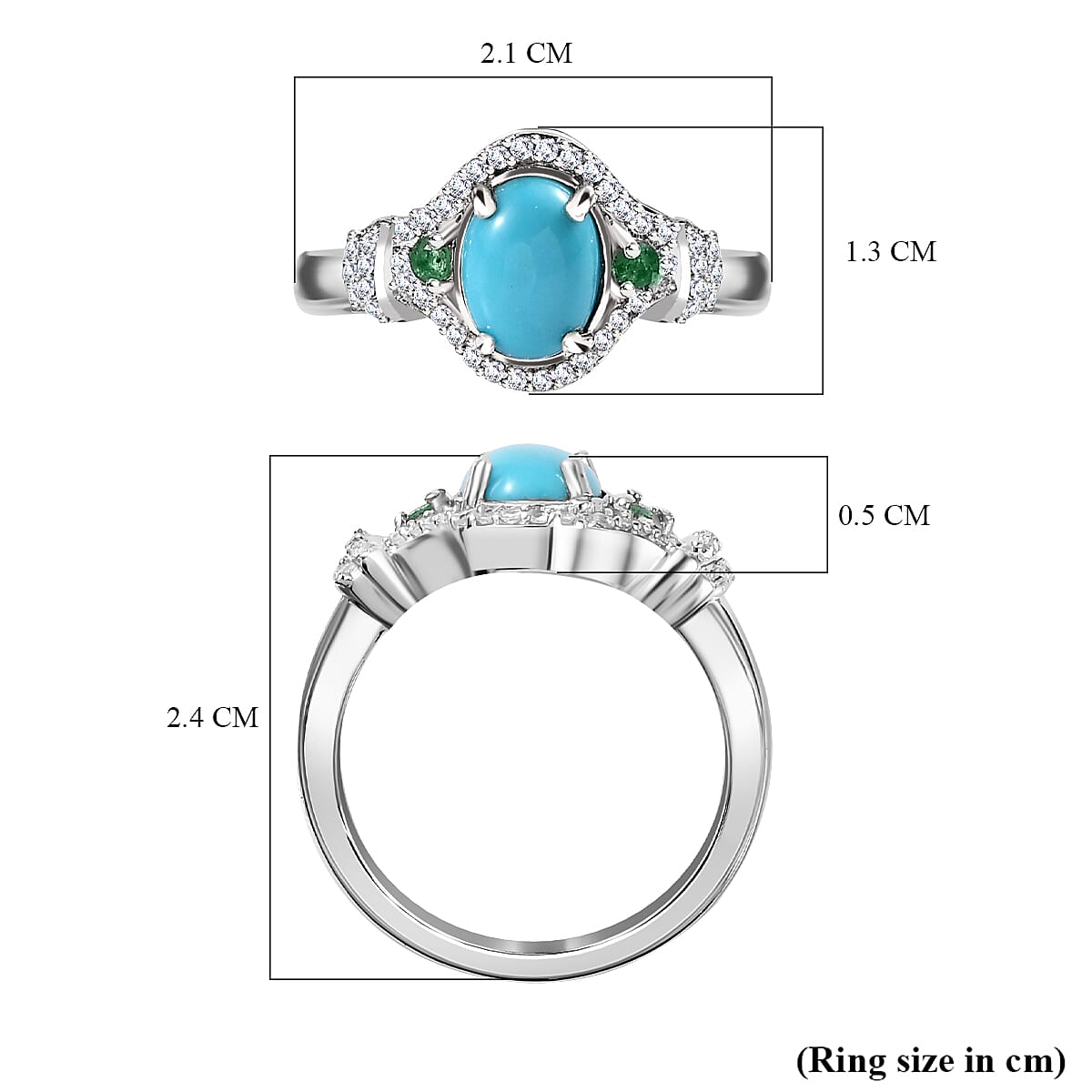 Arizona Sleeping Beauty Turquoise, Natural Zircon & Zambian Emerald Ring in Platinum Overlay Sterling Silver 1.45 Ct Arizona Sleeping Beauty Turquoise, Natural Zircon & Zambian Emerald Ring in Platinum Overlay Sterling Silver 1.45 Ct