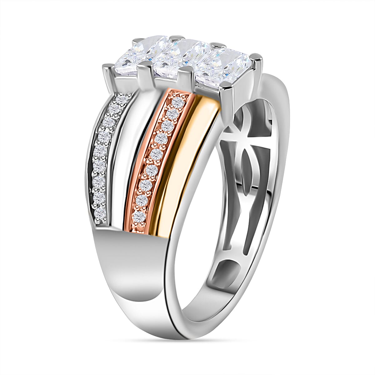 Moissanite Ring in 18K Yellow & Rose Gold Vermeil & Platinum Overlay Sterling Silver 1.15 Ct.