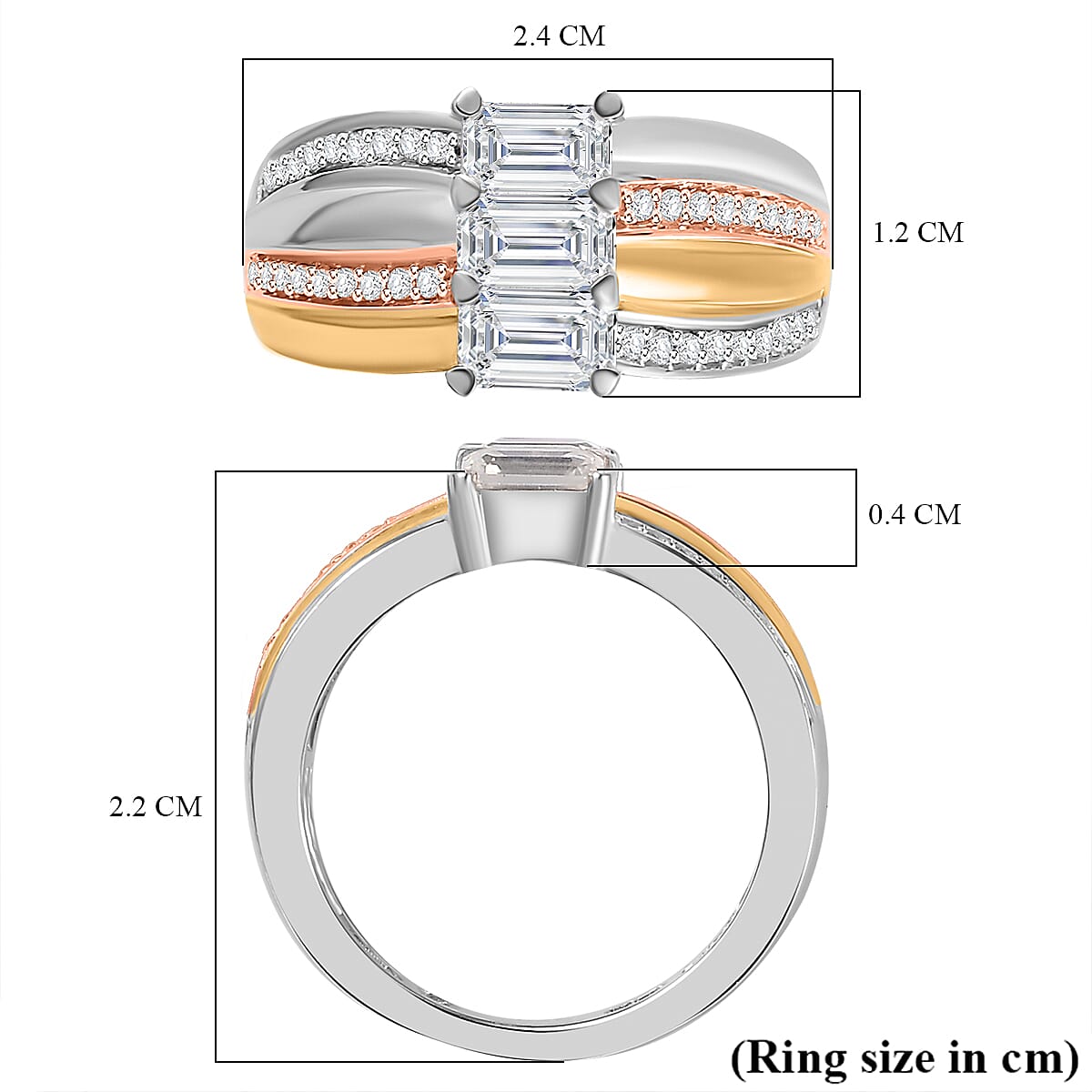 Moissanite Ring in 18K Yellow & Rose Gold Vermeil & Platinum Overlay Sterling Silver 1.15 Ct.