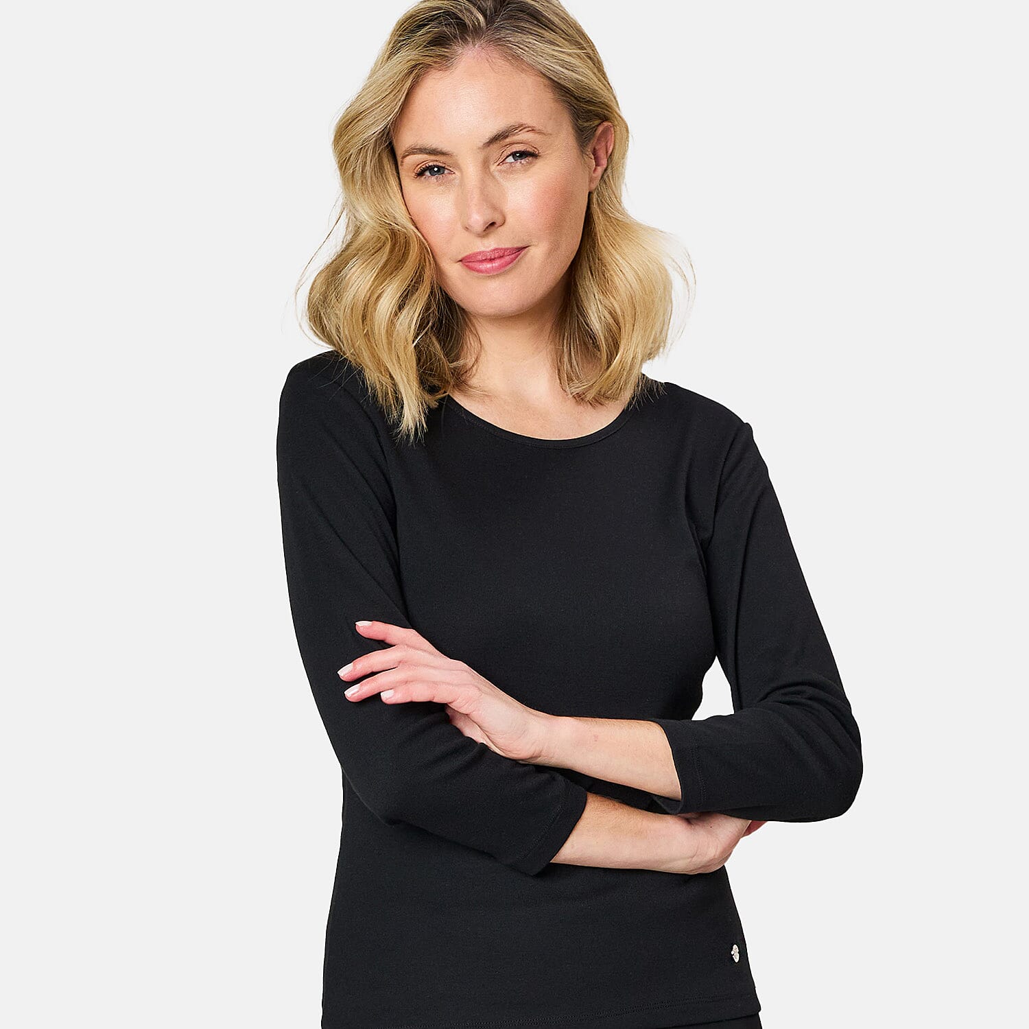 EMRECO 3-4 Sleeve Crew Neck Top (Size 12) - Black