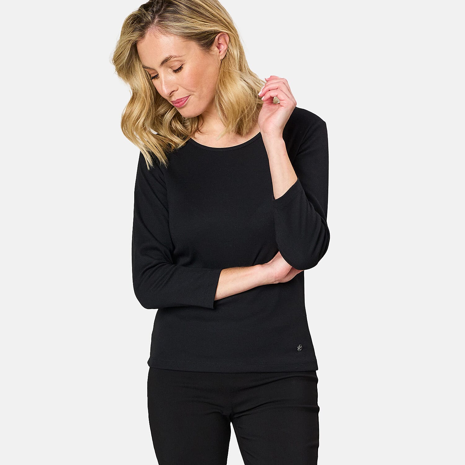 EMRECO 3-4 Sleeve Crew Neck Top (Size 14) - Black