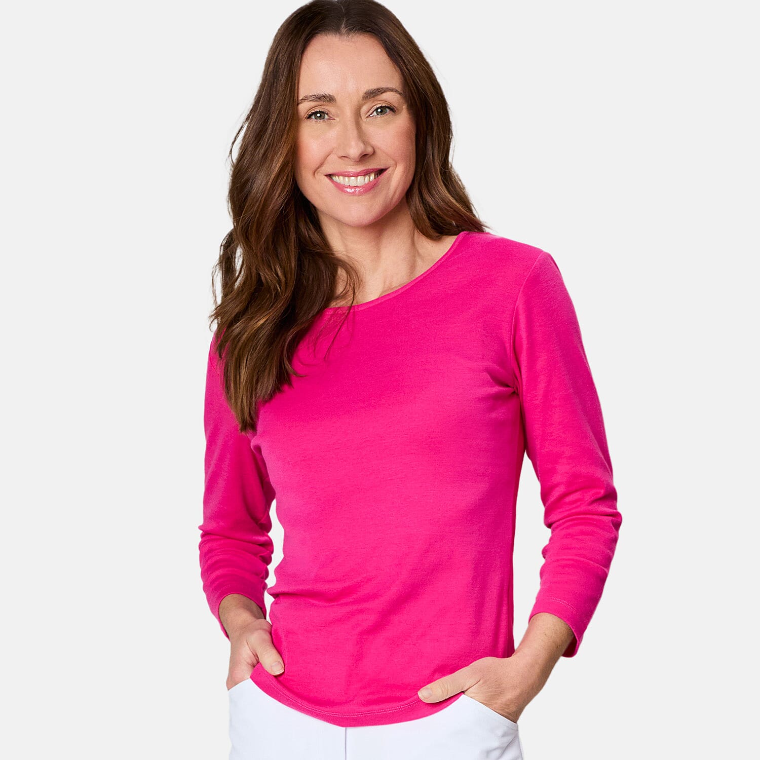 EMRECO 3-4 Sleeve Crew Neck Top (Size 20) - Hot Pink