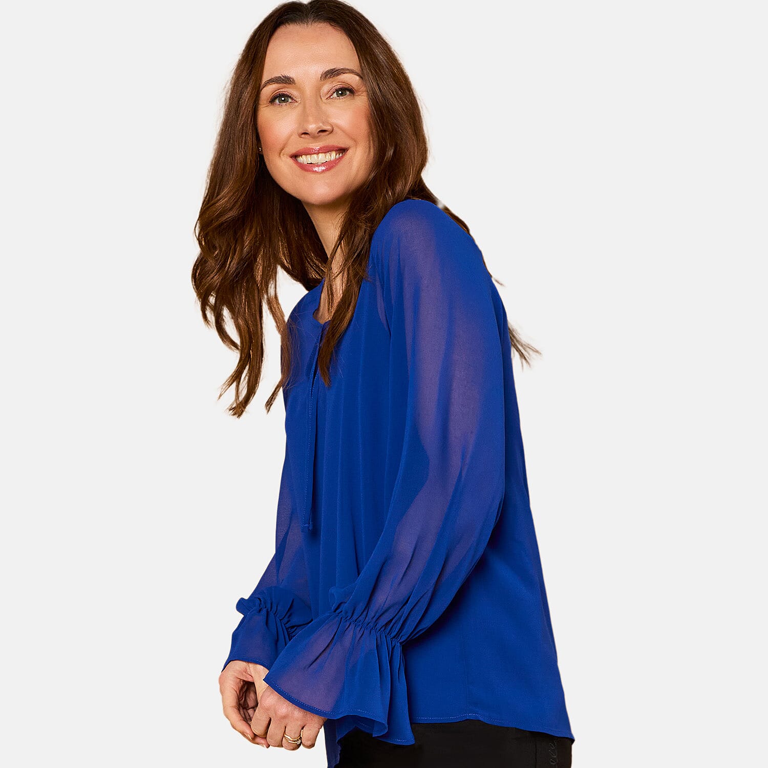  EMRECO 2 in 1 Long Sleeve Sheer Frill Top (Size 12) - Black