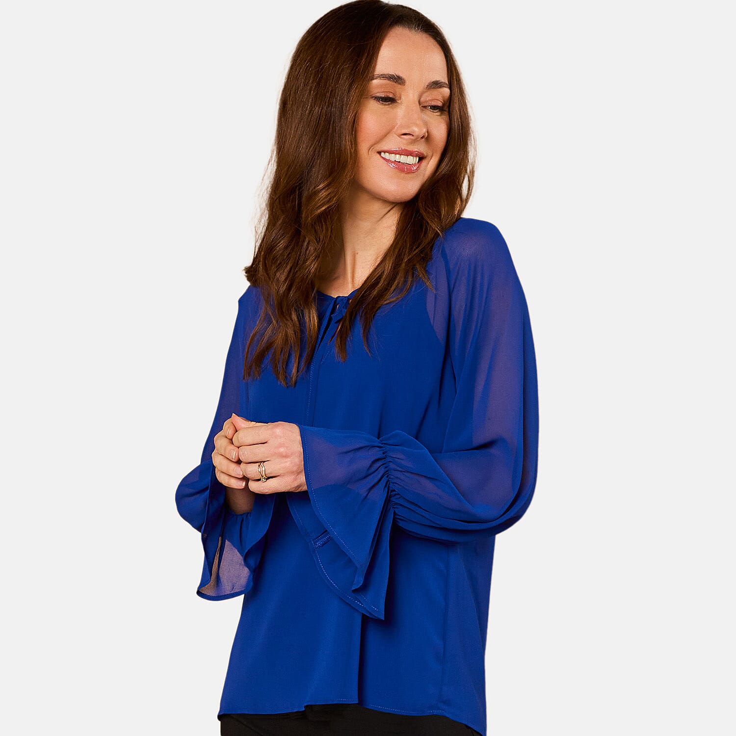  EMRECO 2 in 1 Long Sleeve Sheer Frill Top (Size 12) - Black