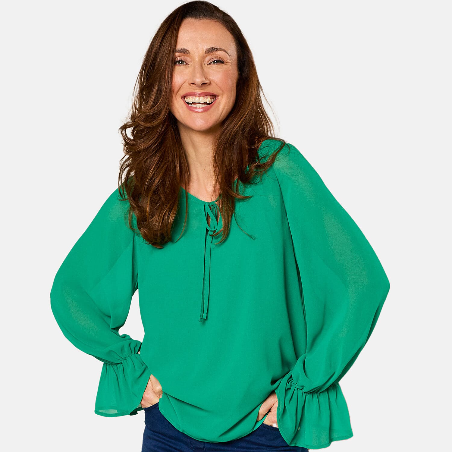  EMRECO 2 in 1 Long Sleeve Sheer Frill Top (Size 12) - Black