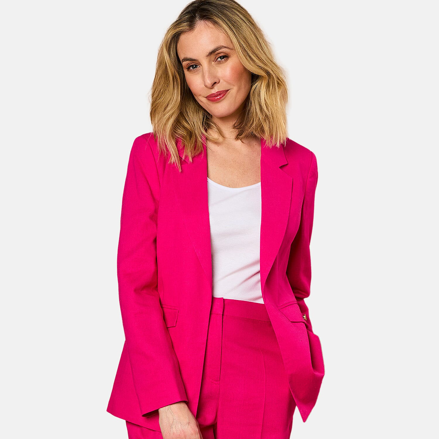 EMRECO Tailored Linen Open Front Blazer