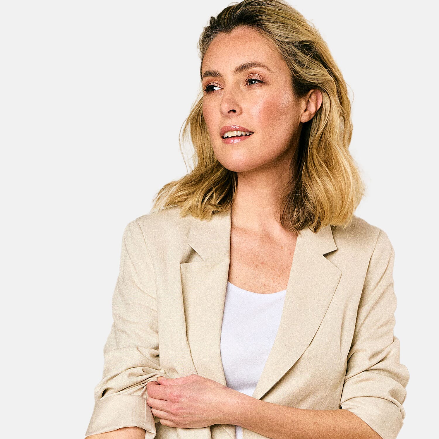 EMRECO Tailored Linen Open Front Blazer