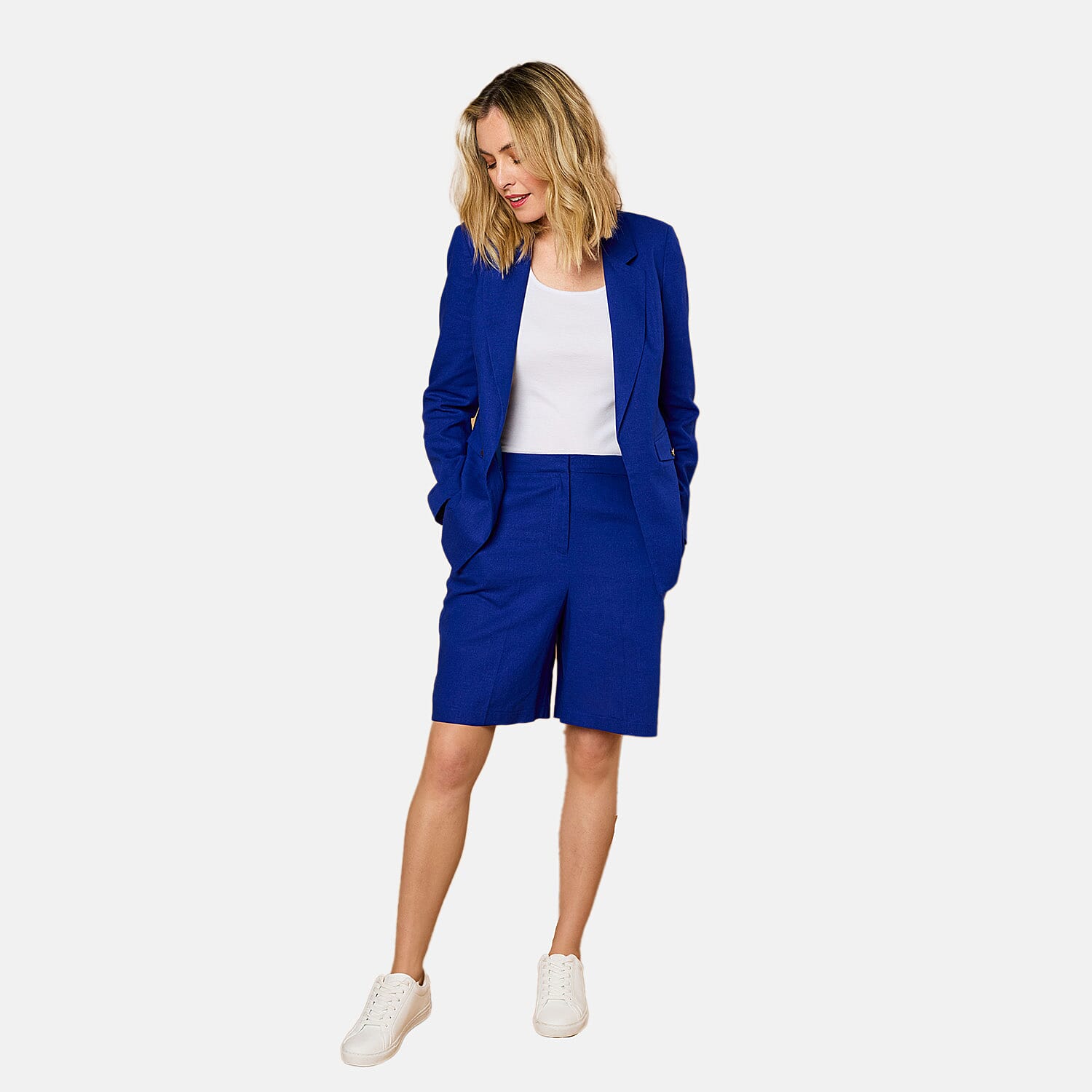 EMRECO Tailored Linen Open Front Blazer (Size 20) - Royal Blue