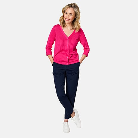 EMRECO 3-4 Sleeve V-Neck Cardigan (Size M) - Hot Pink