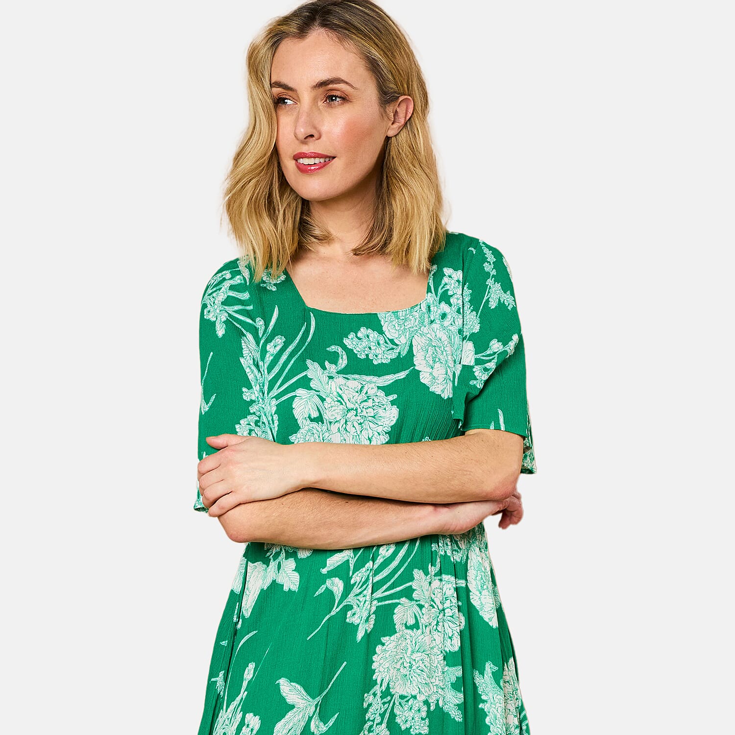 Emreco 100% Viscose Short Sleeve Floral Print Midi dress (Size 10) - Emerald