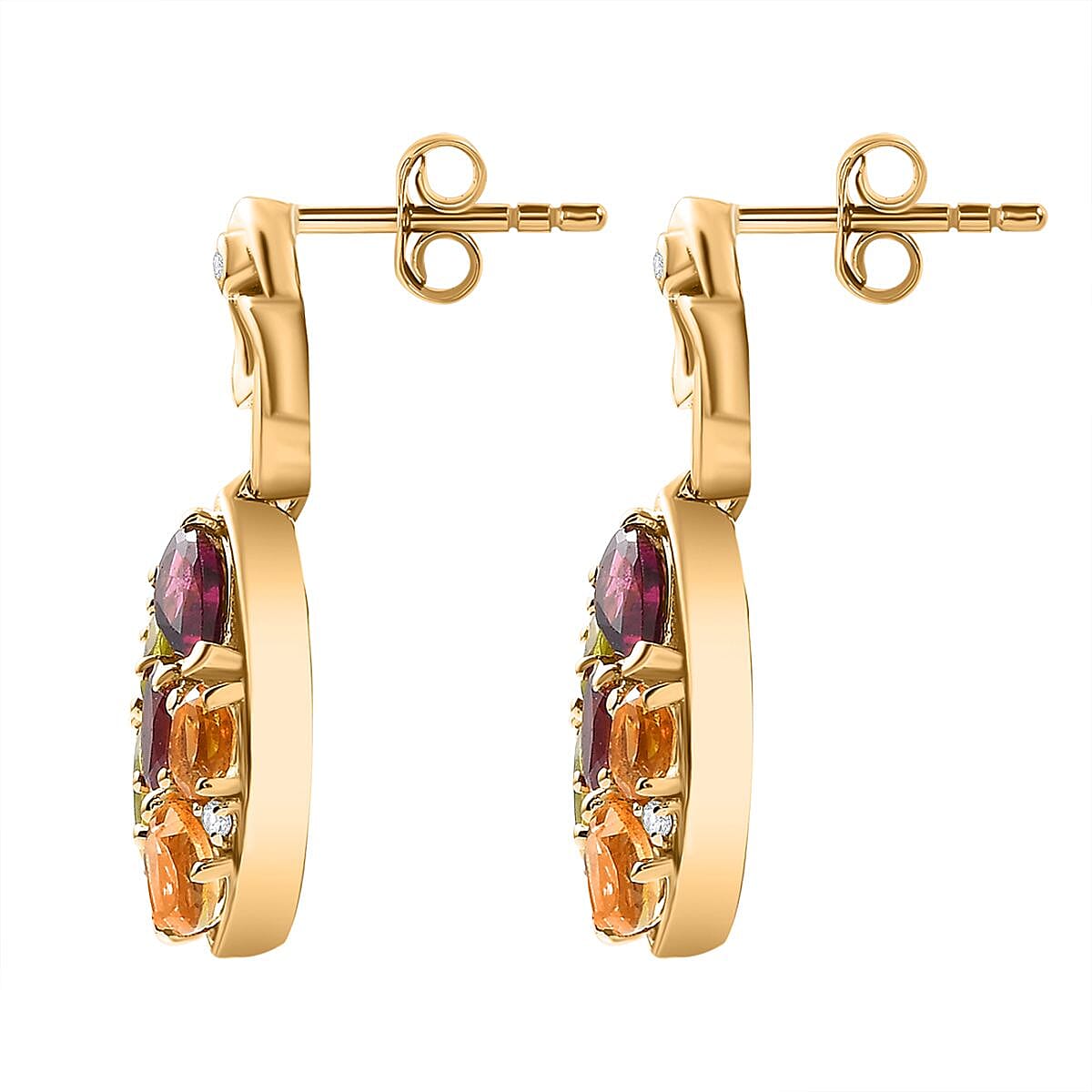 GP Leaf Collection - Rhodolite Garnet & Multi Gemstone Earrings in 18K YG Vermeil Plated Sterling Silver 4.10 Ct, Silver Wt. 5.50 Gms
