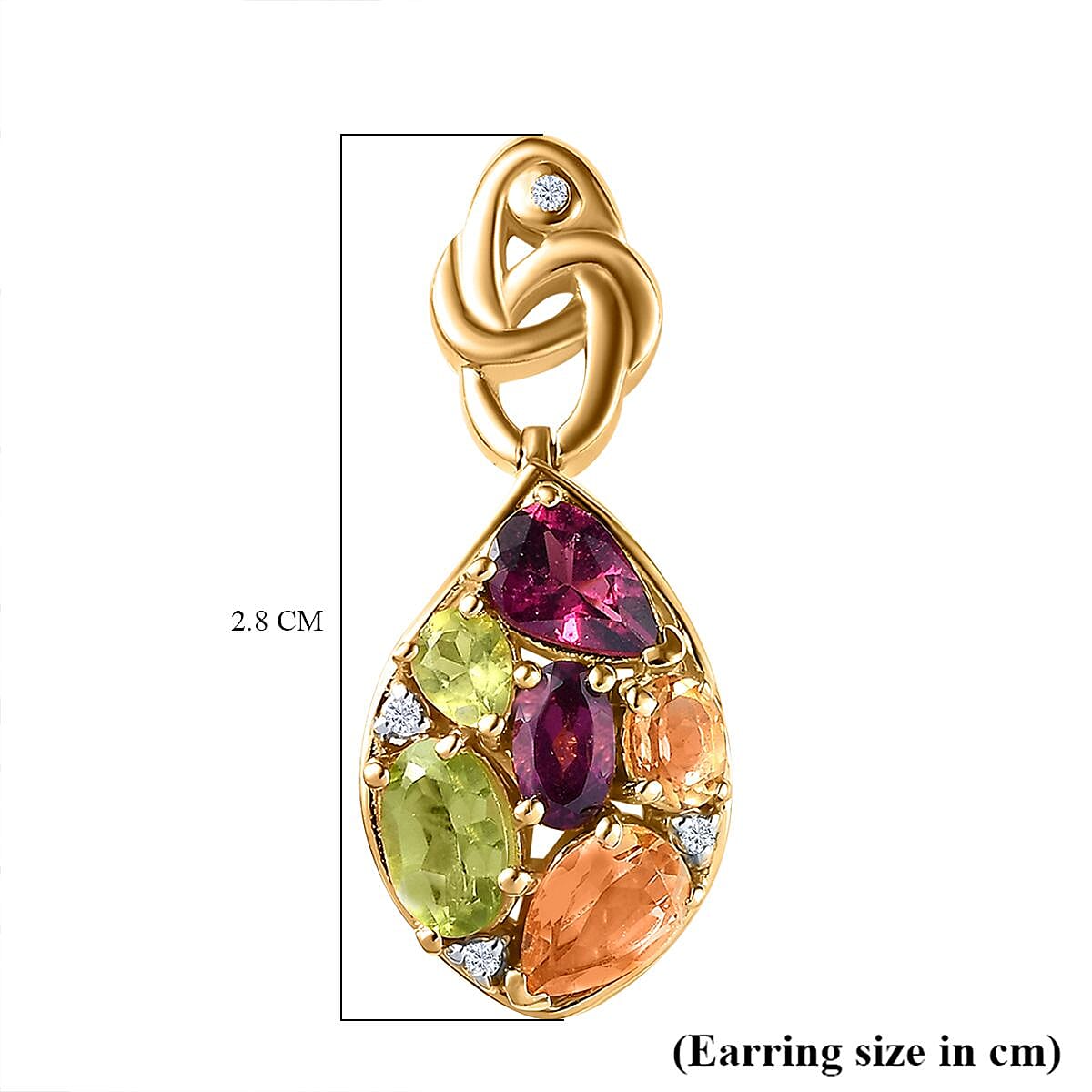 GP Leaf Collection - Rhodolite Garnet & Multi Gemstone Earrings in 18K YG Vermeil Plated Sterling Silver 4.10 Ct, Silver Wt. 5.50 Gms