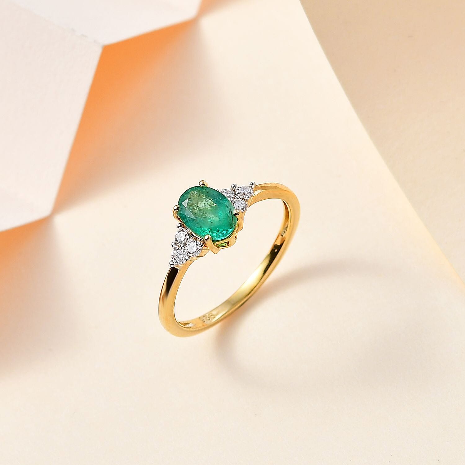Emerald & Moissanite Ring in Vermeil YG Sterling Silver 0.98 ct