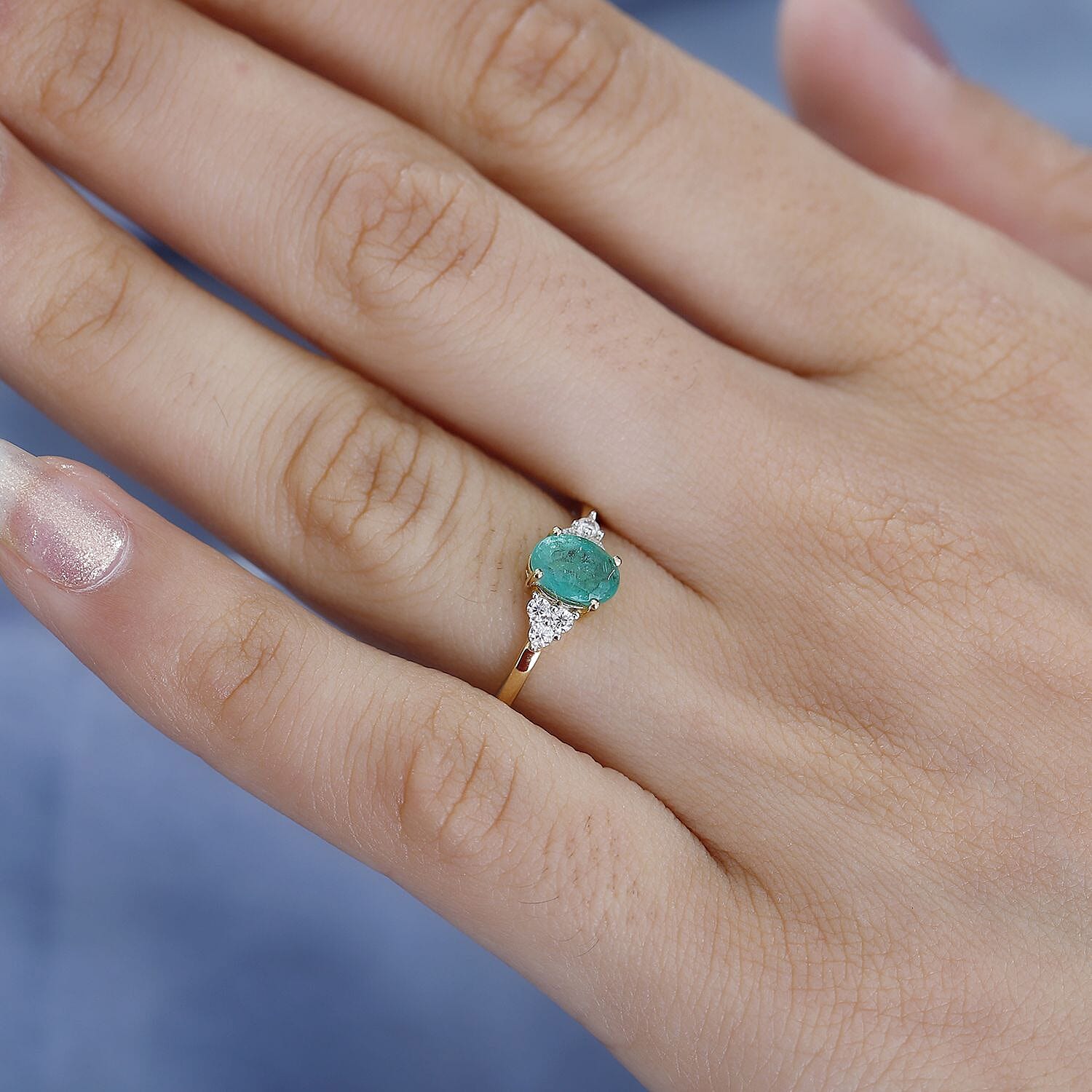 Emerald & Moissanite Ring in Vermeil YG Sterling Silver 0.98 ct