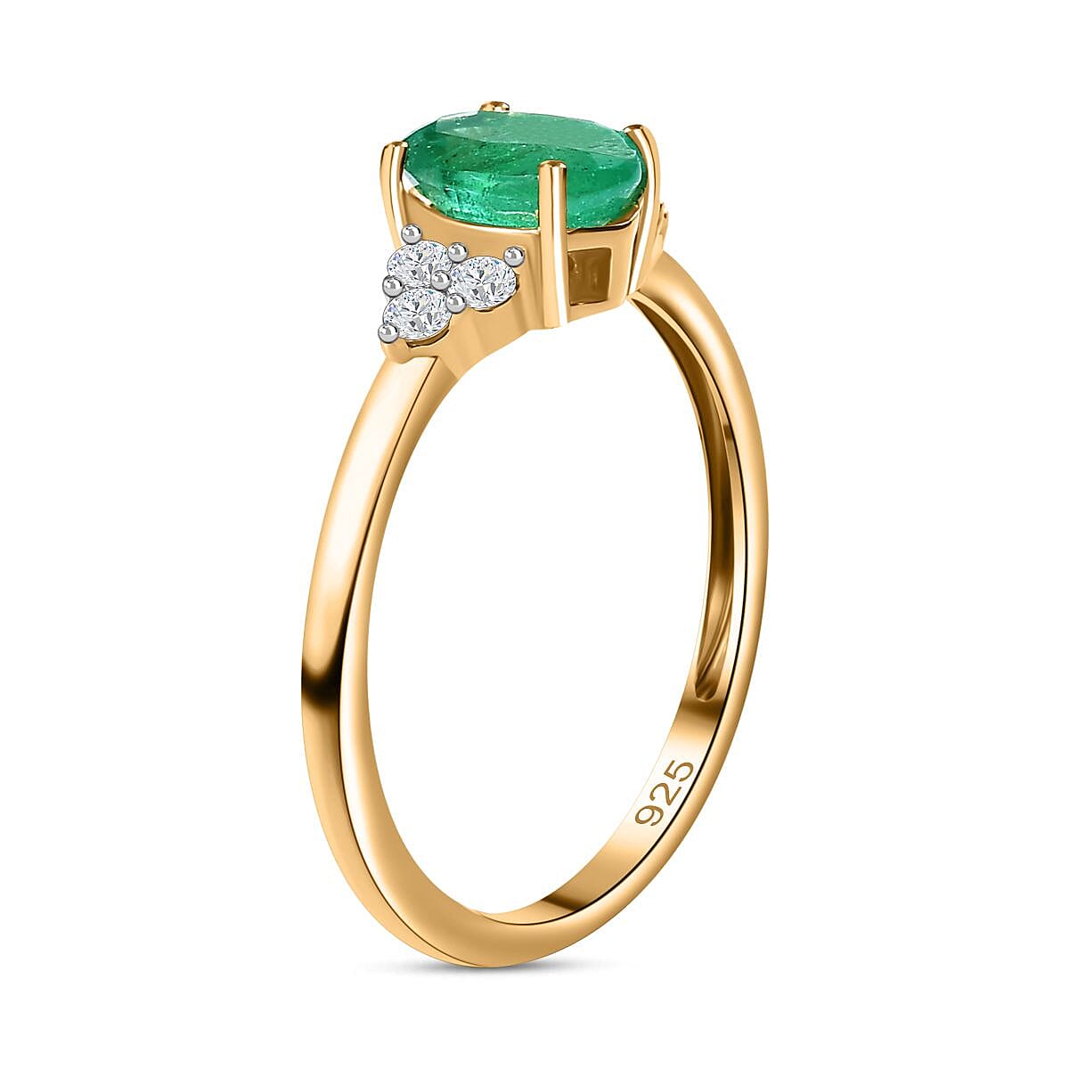 Emerald & Moissanite Ring in Vermeil YG Sterling Silver 0.98 ct