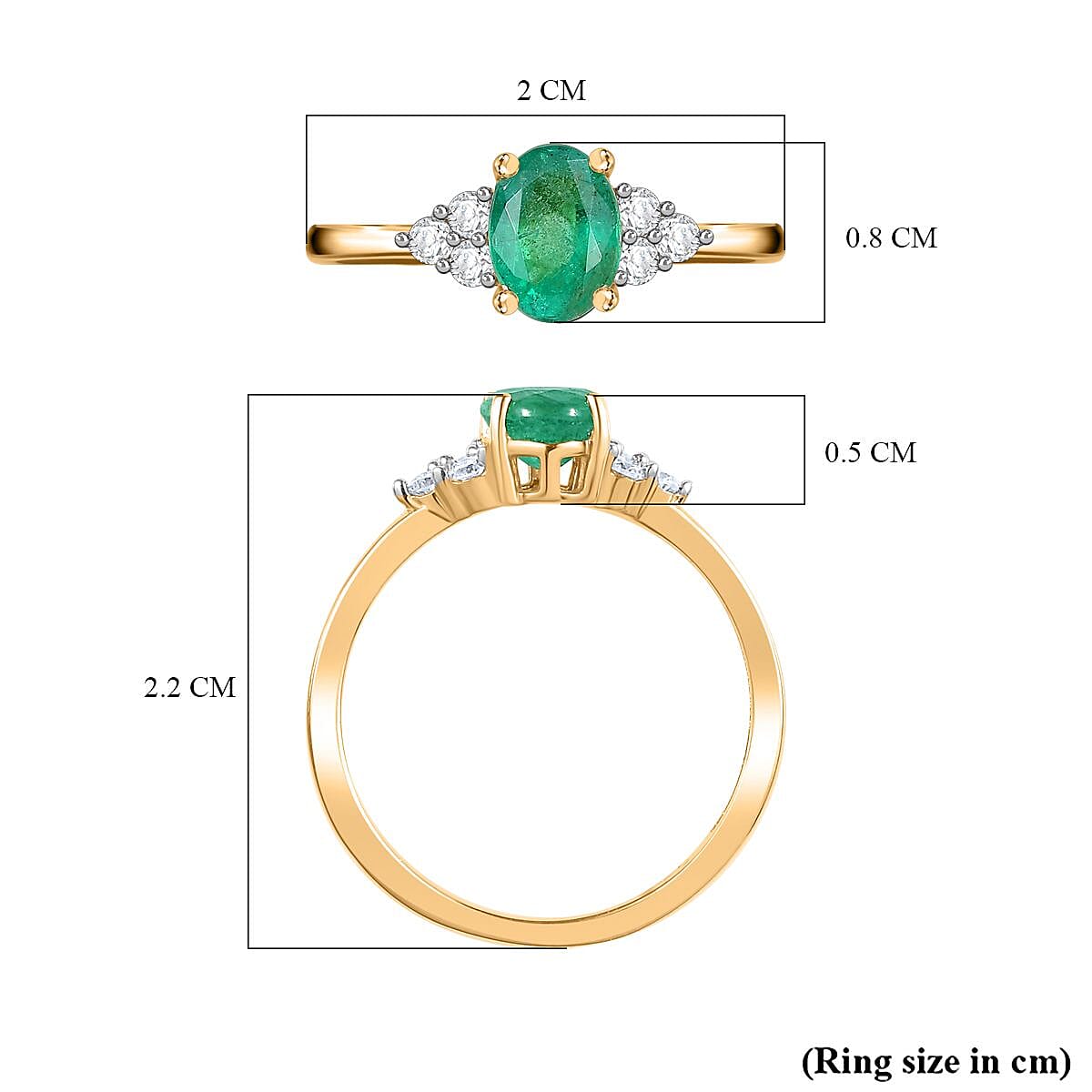 Emerald & Moissanite Ring in Vermeil YG Sterling Silver 0.98 ct